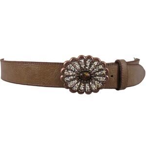 Vintage Elite Accessories Brown Boho Stone Flower Copper Buckle Belt Size L